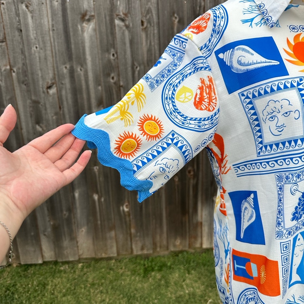 Contrast Sleeve Nautical Print Shirt EUC - Picture 2 of 8